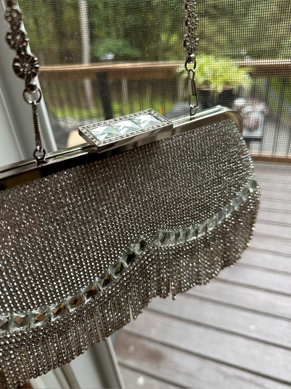 Silver crystal rhinestone Evening Clutch Handbag with Fringe - Picture 5 of 9
